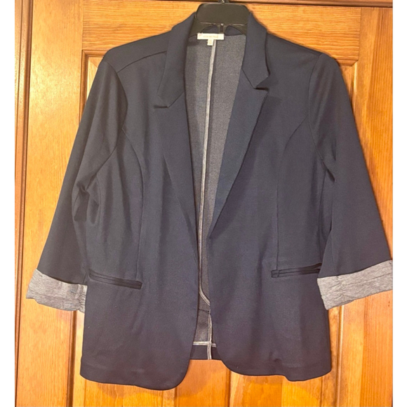 Skies Are Blue XXL Navy Open Front Blazer Jacket 3/4 Sleeve Cuffed Pockets - Picture 1 of 5